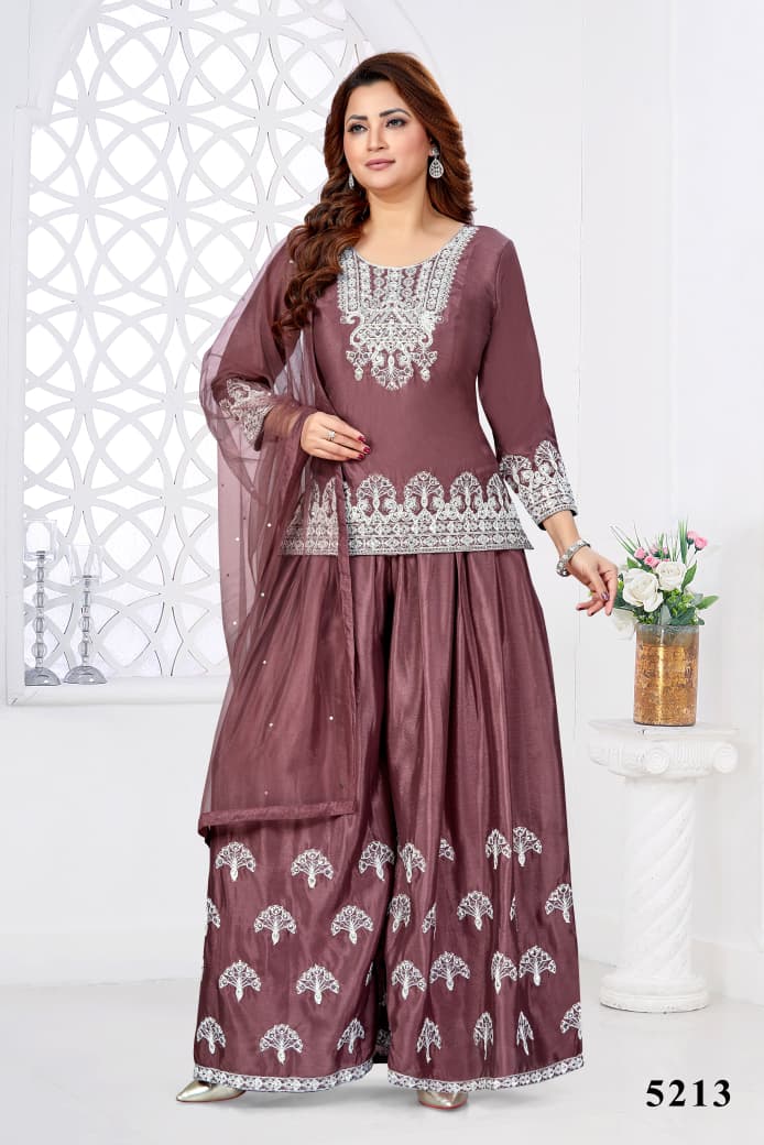 Shree Shanti Selection - Women's Mauve Embroidered Sharara Set